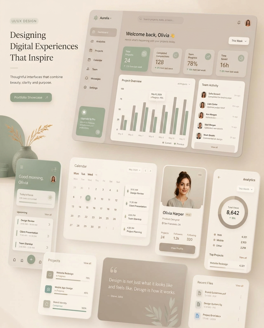 Floating UI mockups composition
